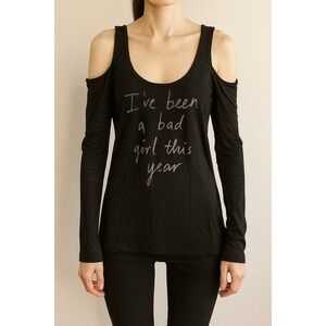 Bebe Cold Shoulder Top Long Sleeve Rhinestone Graphic Small